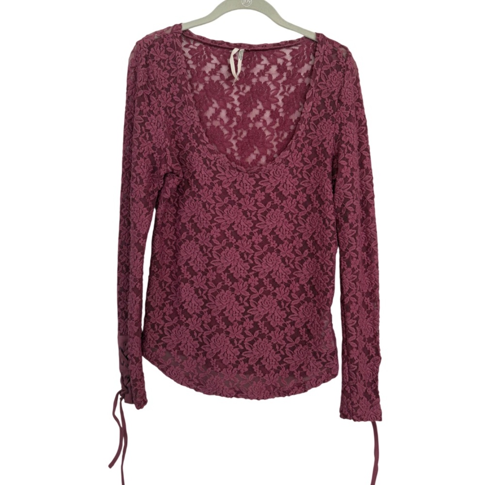 Anthropologie Scoop Neck Floral Lace Long Sleeve Top Size Medium